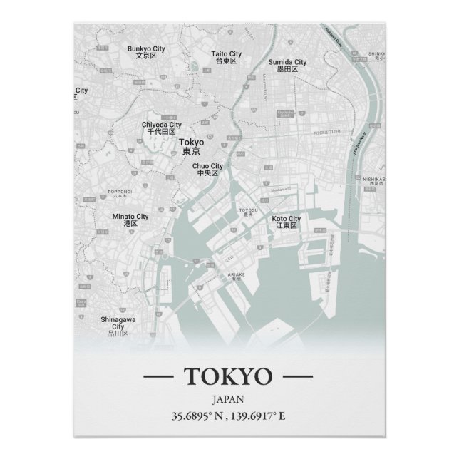 Poster Carte de la ville de style classique de Tokyo, Jap (Devant)