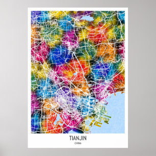 Poster Carte de la ville de Tianjin Chine