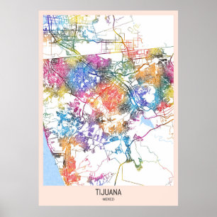 Poster Carte de la ville de Tijuana