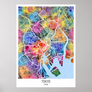 Poster Carte de la ville de Tokyo