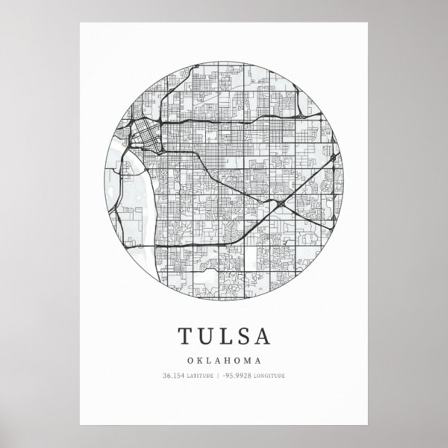 Poster Carte de la ville de Tulsa Oklahoma (Devant)