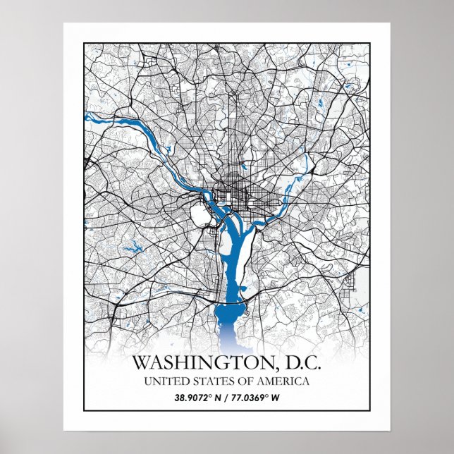 Poster Carte de la ville de voyage de Washington DC USA (Devant)
