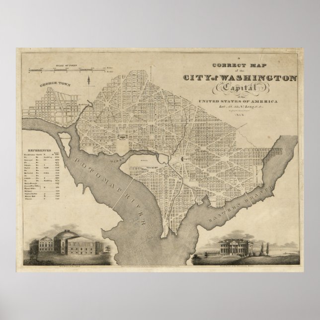 Poster Carte de la ville de Washington D.C. (1820) (Devant)