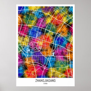 Poster Carte de la ville de Zhangjiagang