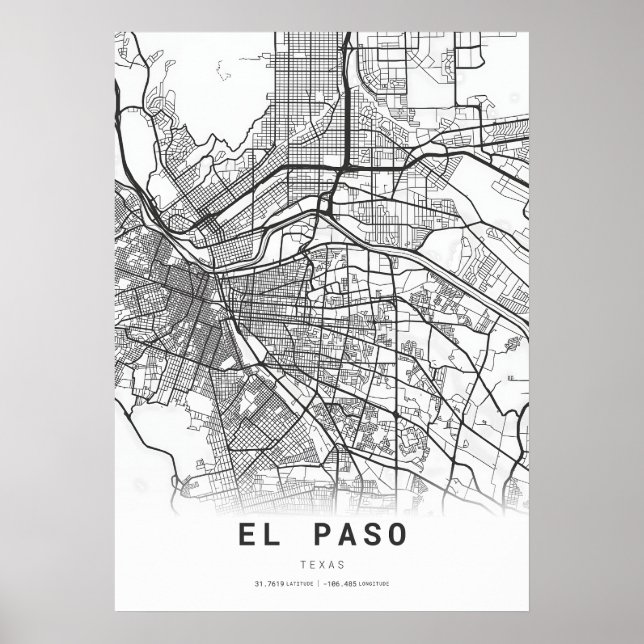 Poster Carte de la ville d'El Paso (Devant)