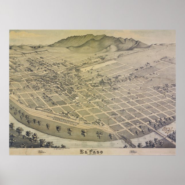 Poster Carte de la ville d'El Paso 1886 (Devant)
