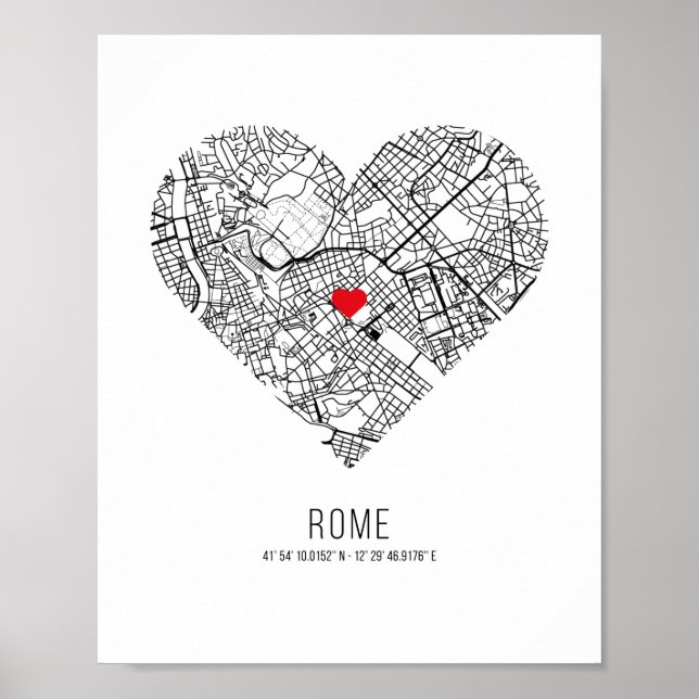 Poster Carte de la ville du coeur de Rome (Italie) (Devant)