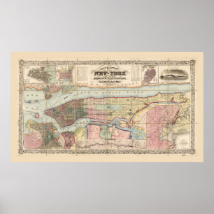 Poster Carte de la ville et du comté de New York (1857)