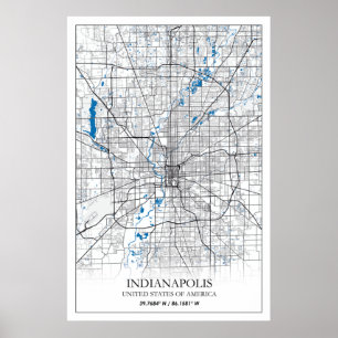 Poster Carte de la ville touristique d'Indianapolis India