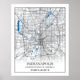 Poster Carte de la ville touristique d'Indianapolis India