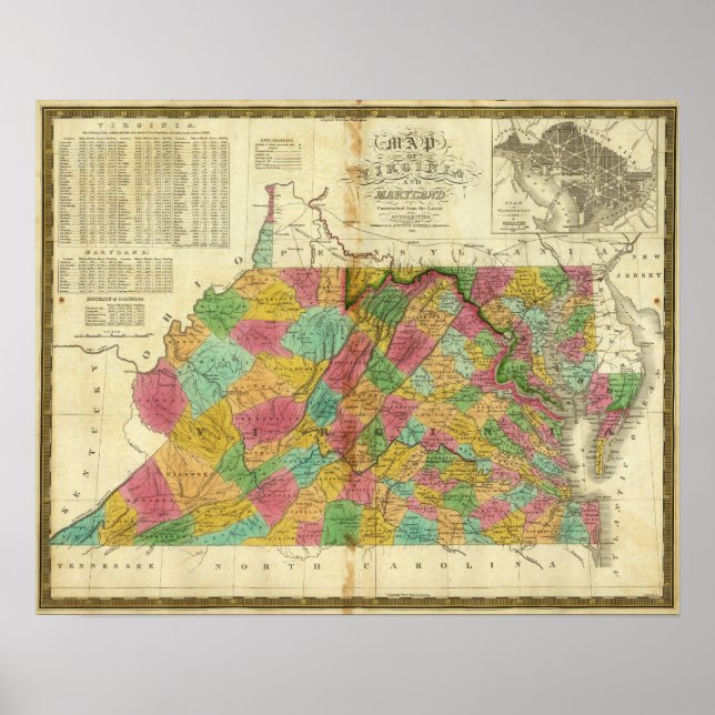 Poster Carte de la Virginie et du Maryland (Devant)