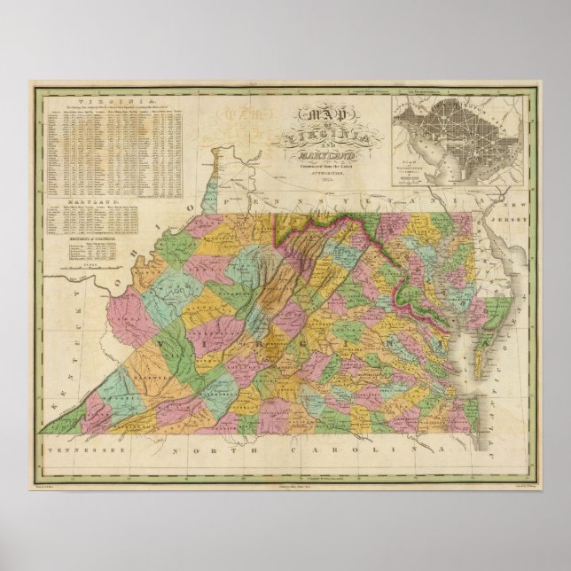 Poster Carte De La Virginie Et Du Maryland (Devant)