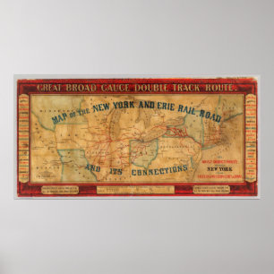 Poster Carte de la voie ferrée de New York et d'Erie