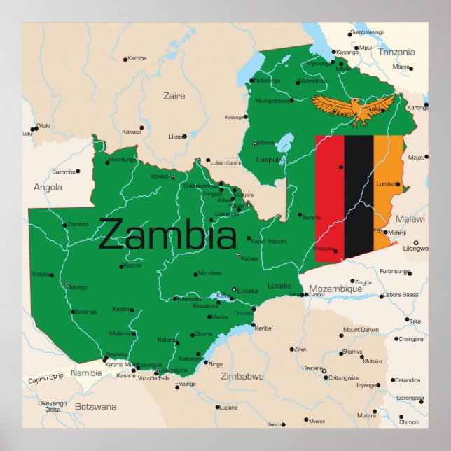 Poster Carte De La Zambie (Devant)