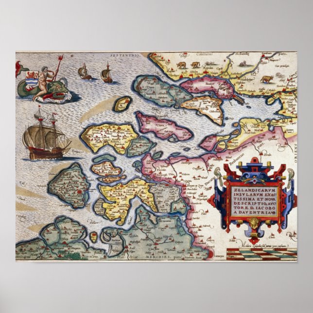 Poster Carte de la Zélande, vers 1560 (Devant)