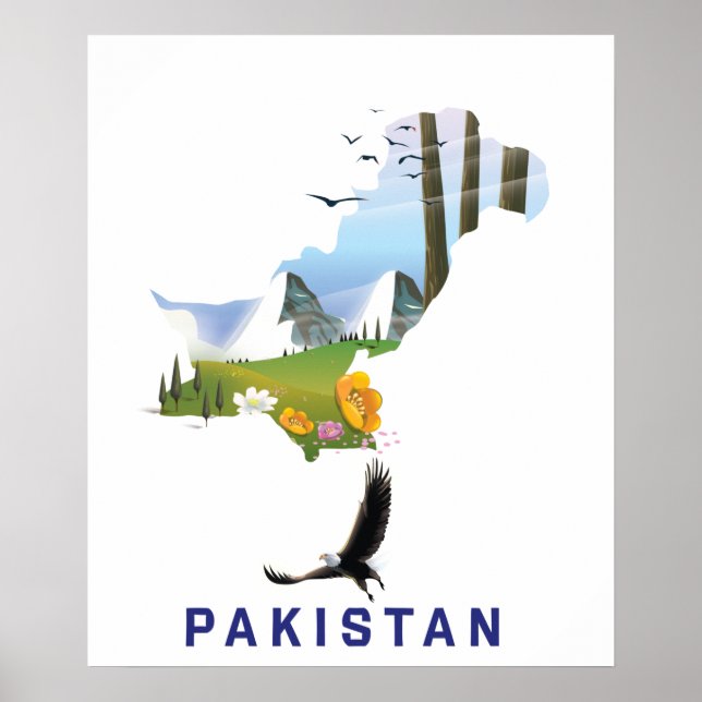 Poster Carte de l'affiche de voyage au Pakistan (Devant)