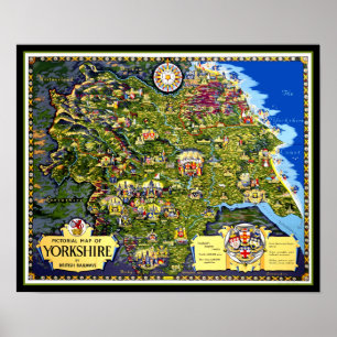Poster Carte de l'affiche de voyage du Yorkshire
