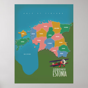 Poster Carte de l'affiche de voyage Estonie Vintage