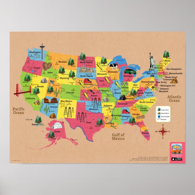 Poster Carte de l'affiche des États-Unis d'Amérique (Devant)