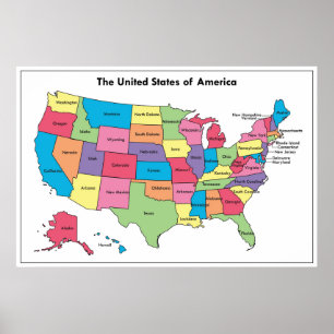 Poster Carte de l'affiche en couleurs des USA