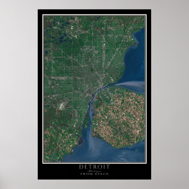 Poster Carte de l'affiche satellite de Detroit Michigan (Devant)