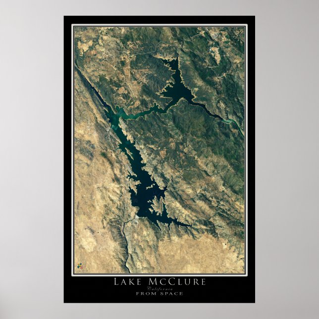 Poster Carte de l'affiche satellite du lac McClure Califo (Devant)
