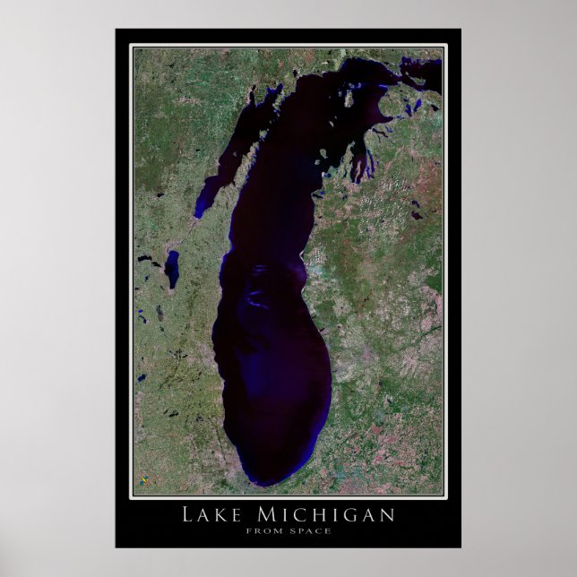 Poster Carte de l'affiche satellite du lac Michigan (Devant)