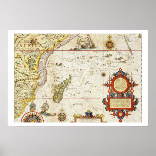 Poster Carte de l'Afrique de l'Est et du Madagascar, 1596