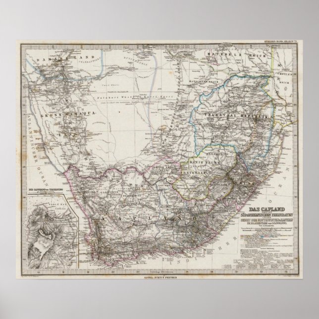 Poster Carte de l'Afrique du Sud (Devant)