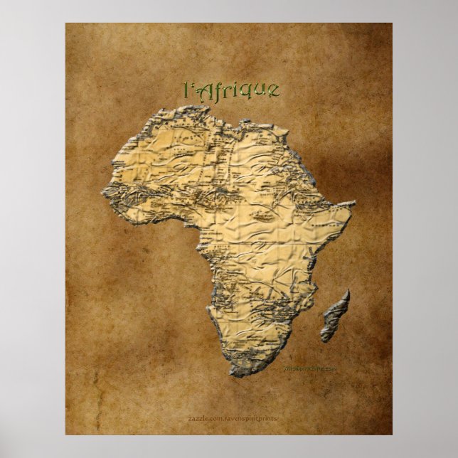 Poster Carte de l'Afrique en 3D sur l'affiche effet parch (Devant)