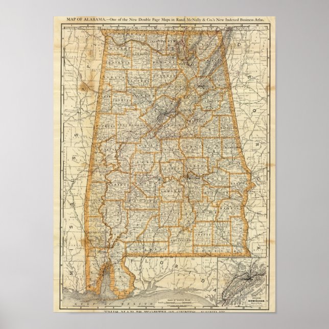 Poster Carte de l'Alabama (Devant)