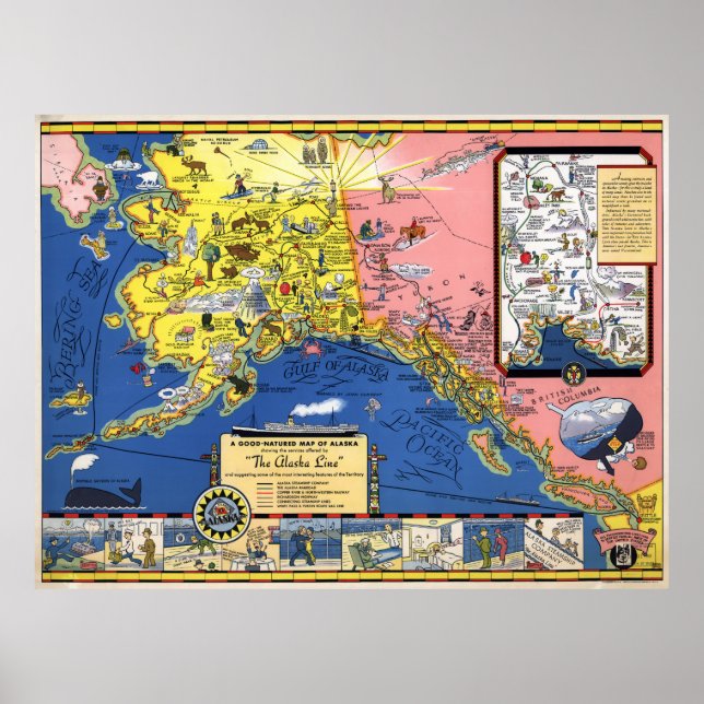 Poster Carte de l'Alaska (Devant)