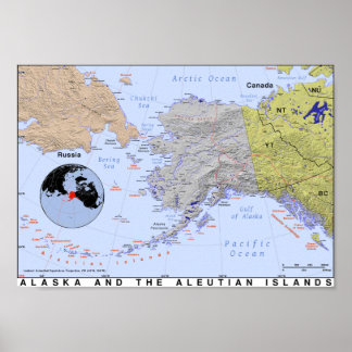Poster Carte de l'Alaska et des Aléoutiens