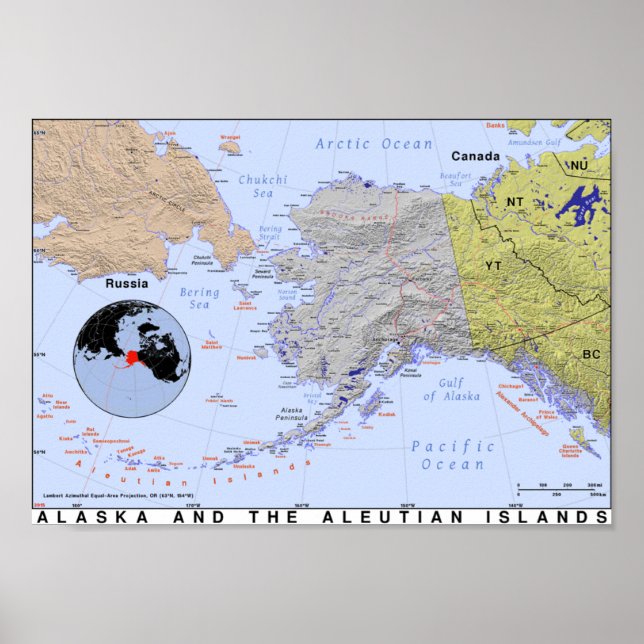 Poster Carte de l'Alaska et des Aléoutiens (Devant)
