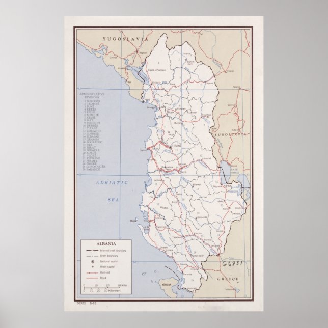 Poster Carte de l'Albanie (1962) Atlas de l'Albanie Vinta (Devant)