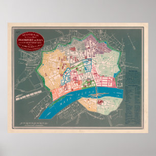 Poster Carte de l'Allemagne vintage de Francfort (1844)