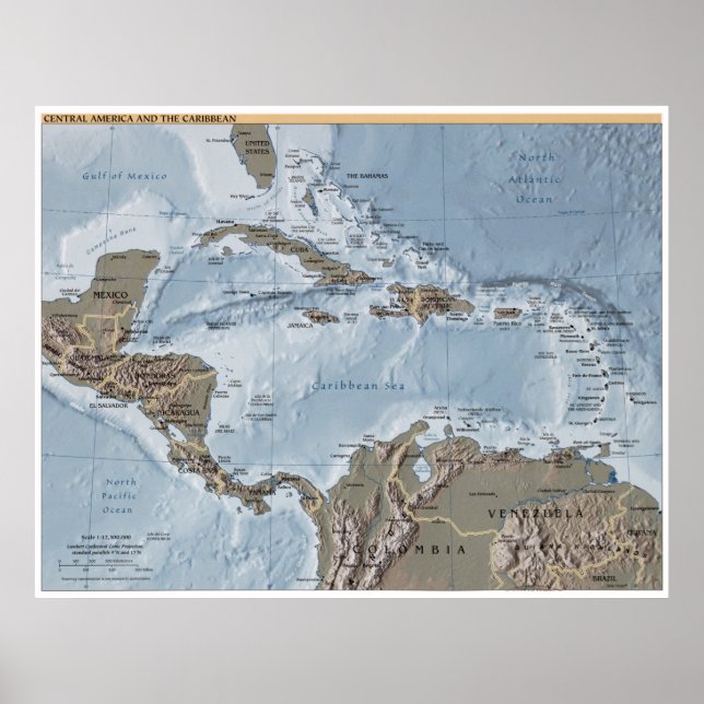 Poster Carte de l'Amérique centrale et des Caraïbes (Devant)