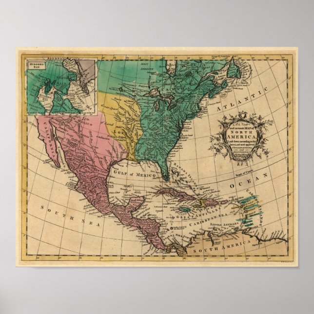 Poster Carte de l'Amérique du Nord 1763 (Devant)