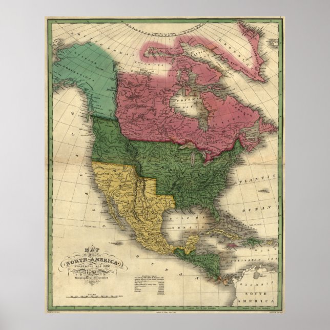 Poster Carte de l'Amérique du Nord (1826) (Devant)