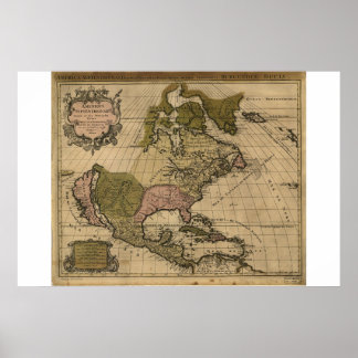 Poster Carte de l'Amérique du Nord datée 1694