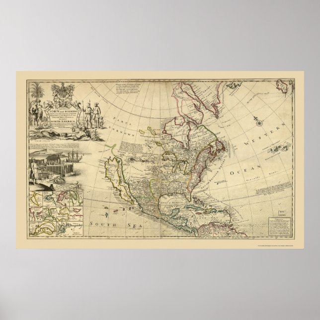 Poster Carte de l'Amérique du Nord par Herman Moll 1715 (Devant)