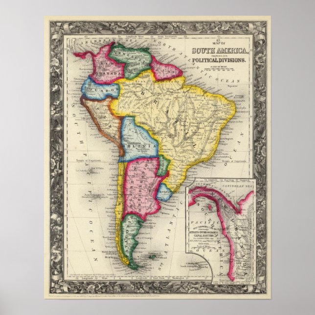 Poster Carte De L'Amérique Du Sud (Devant)