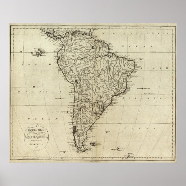 Poster Carte de l'Amérique du Sud (Devant)