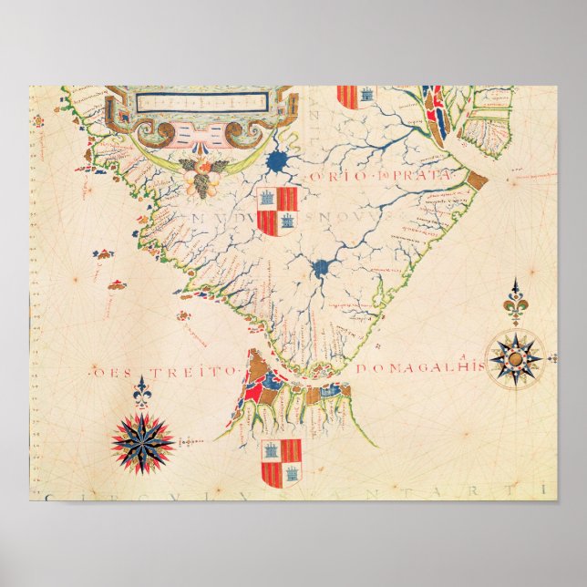 Poster Carte de l'Amérique du Sud et du détroit de Magell (Devant)