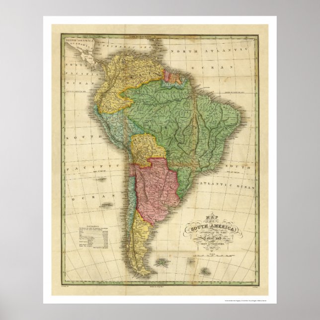 Poster Carte de l'Amérique du Sud par Finley 1826 (Devant)