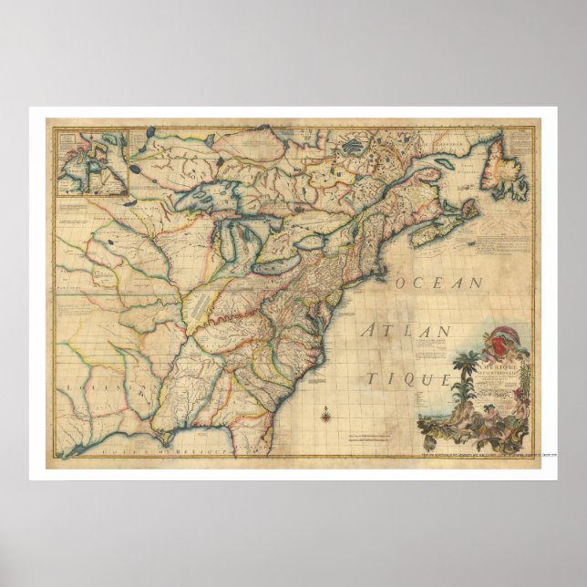 Poster Carte de l'Amérique révolutionnaire - 1777 (Devant)