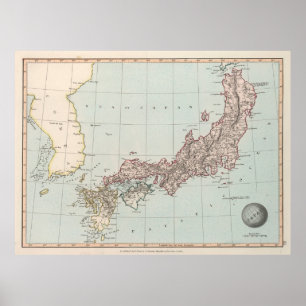 Poster Carte de l'ancien Japon (1850) Atlas Nippon Vintag