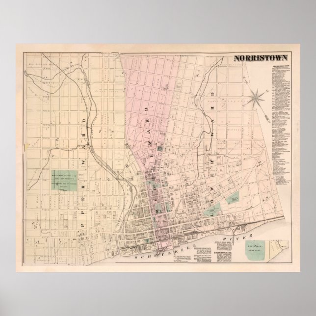 Poster Carte de l'ancien Norristown (1871) (Devant)