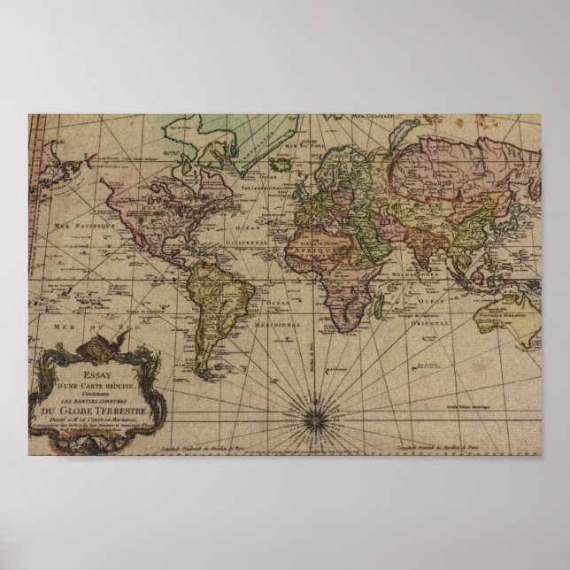 Poster Carte de l'ancienne boussole du monde (Devant)