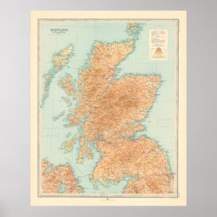 Poster Carte de l'ancienne Écosse (1912) Atlas Vintage éc